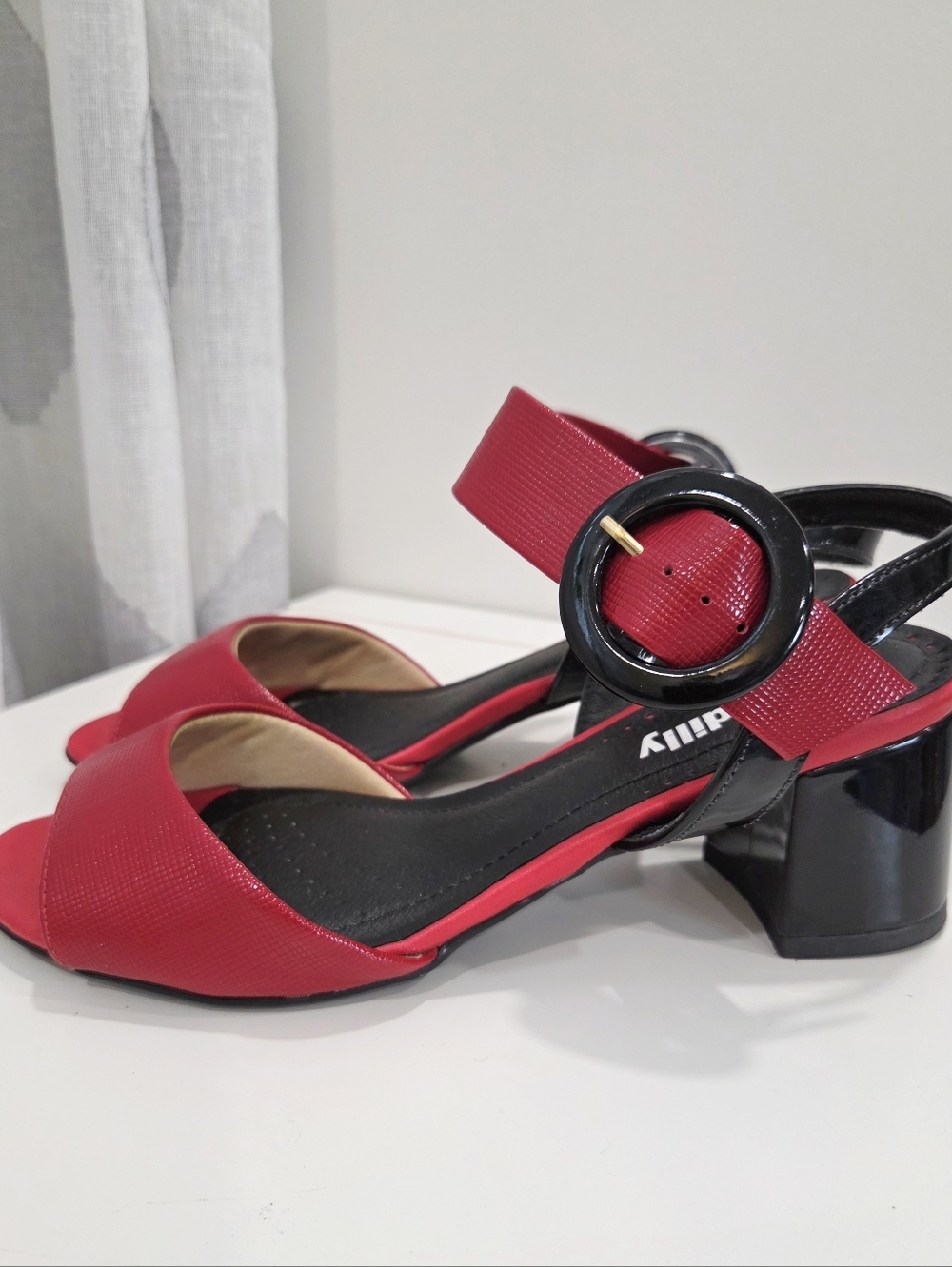Picadilly Red and Black Block Heel Sandals Brazil Size 6 US 37 EUR